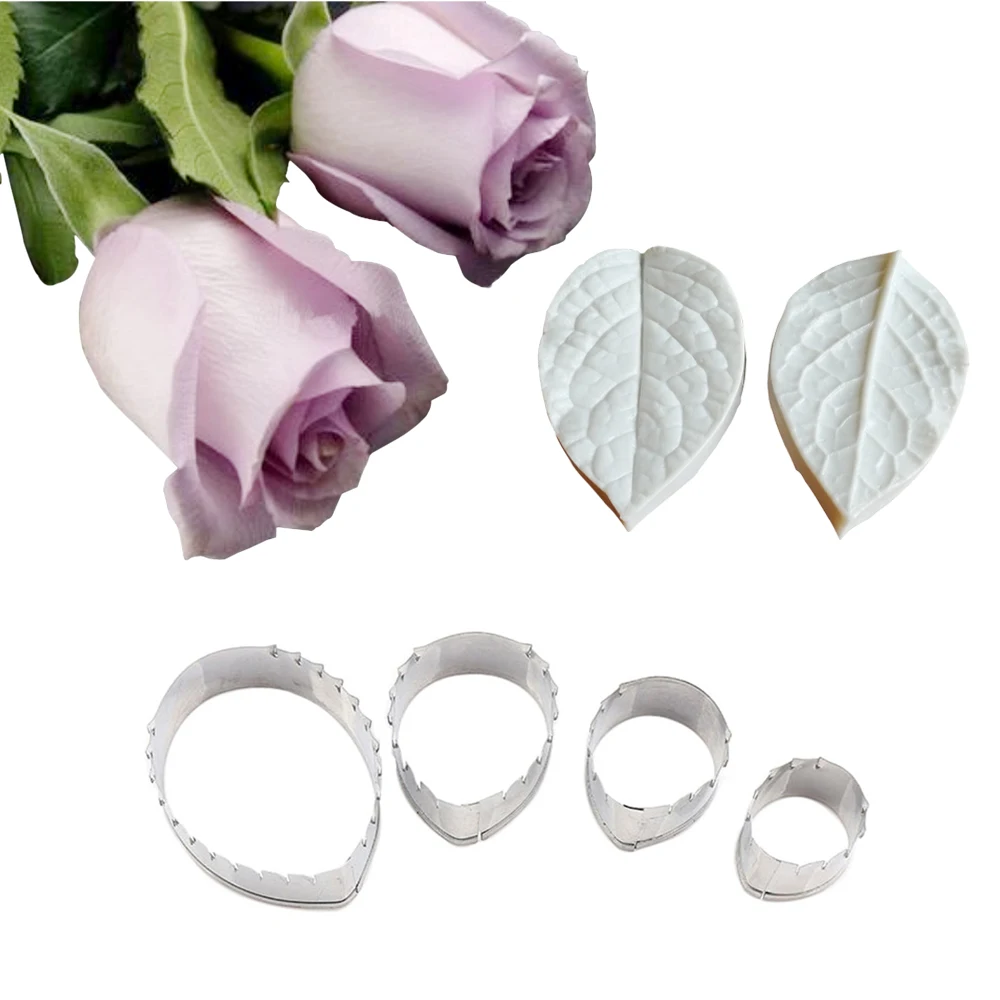 

Rose Leaf Decorating Set Veiner Mold for Petal Grain Decoration Stainess Steel Cutter Flower Shape Fondant Cake ToolsCS377