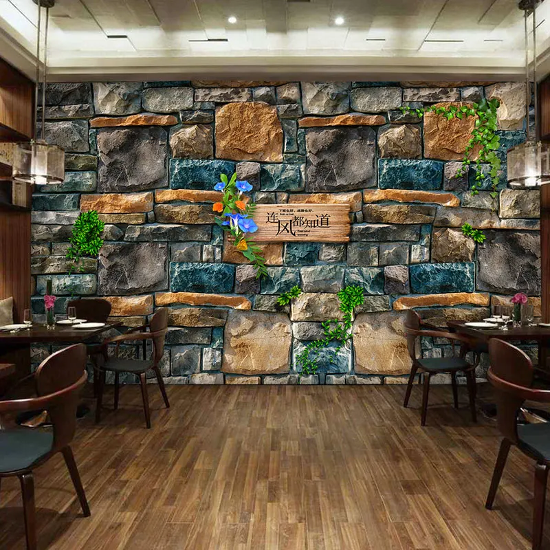 beibehang Custom stone brick wallpaper 3D mural retro nostalgia decorative mural cafe tea shop leisure bar personality wallpaper