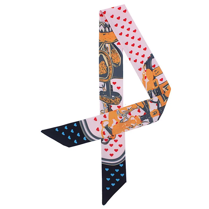 

POBING Design Heart Melt Print Silk Scarf Women Head Scarf Brand Small Tie Handle Bag Ribbon Long Scarves Female Wraps 100*5CM