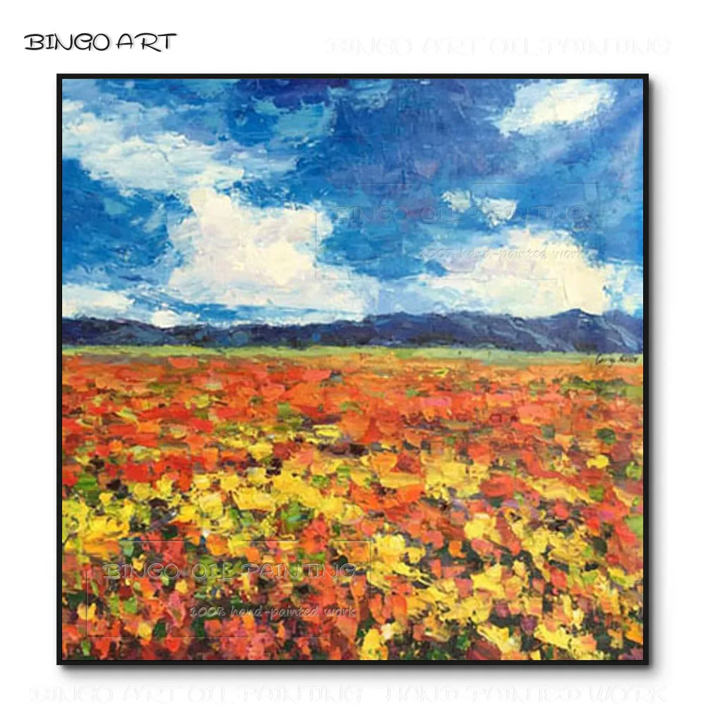 Free Shipping Hand-painted Knife Flowers Landscape Oil Painting on Canvas Colorful Landscape Acrylic Painting for Living Room