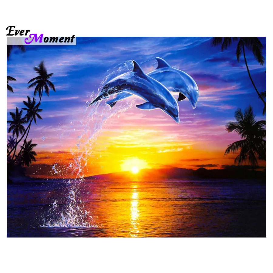 

wall decor art 5D diy diamond painting Dolphins swim square drill full diamond embroidery new needlework home decoration ASF362