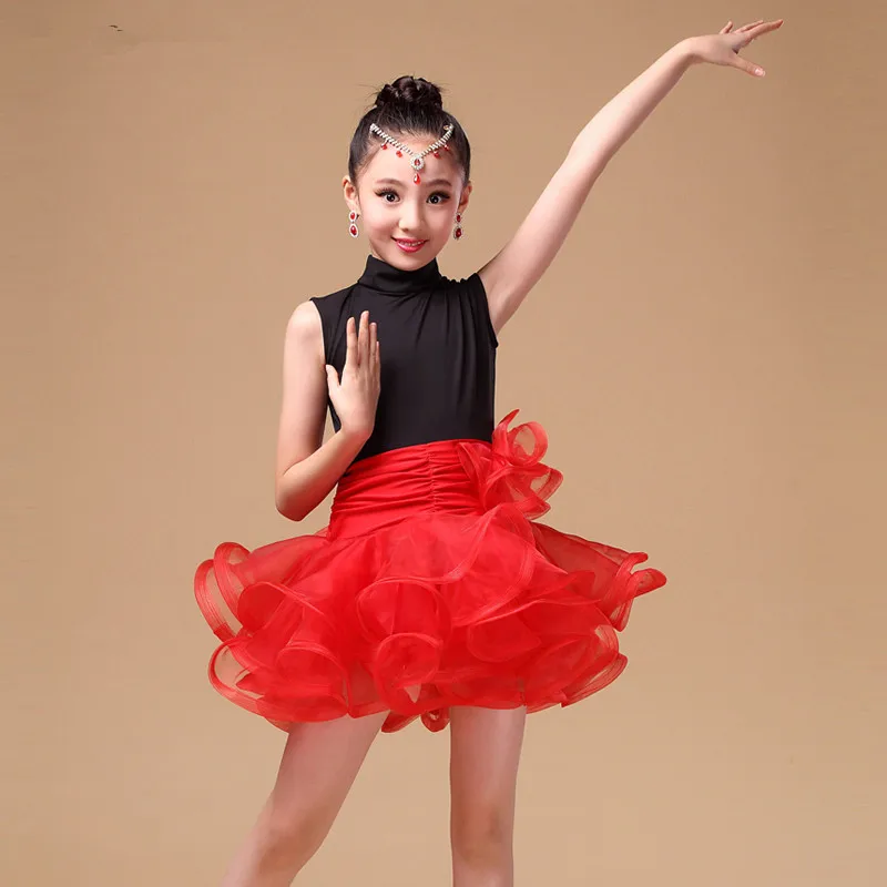 2021 Girl Sleeveless Latin Dance Dress Children Ballroom Dance Dresses Kids Salsa Rumba Cha Cha Samba Tango performance Dress