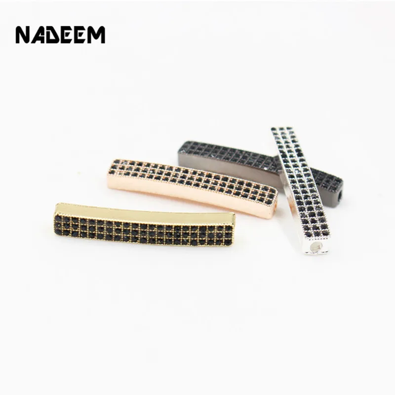 

NADEEM New 5Pcs/Lot Gold Color Pave CZ Pipe Tube Spacer Beads European Charms Pendant 5mm Big Hole Bracelets Jewelry Diy Finding