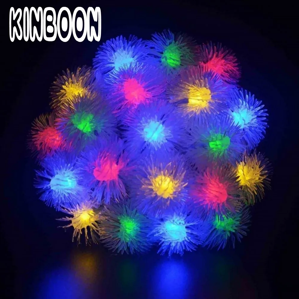 Battery 10M 80 LED Furry Snow Ball edelweiss Led Christmas String Lights for Garden Home Decor Wedding party Garland Decorations