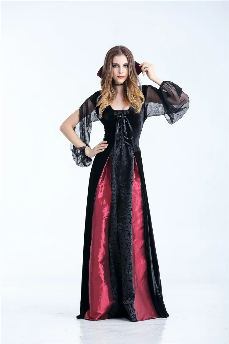 Women Halloween Cosplay Costume adult long Dress witch Gothic queen vampire Role Play Costumes Medieval Ball Gowns Girls Outfit