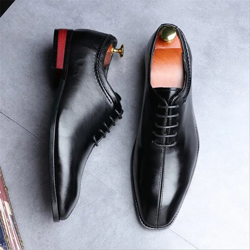 movechain Men Leather Dress Business Office Derby Shoes Mens Wedding Party Oxfords Shoes Men\'s Fashion Square Toe Lace-Up Flats