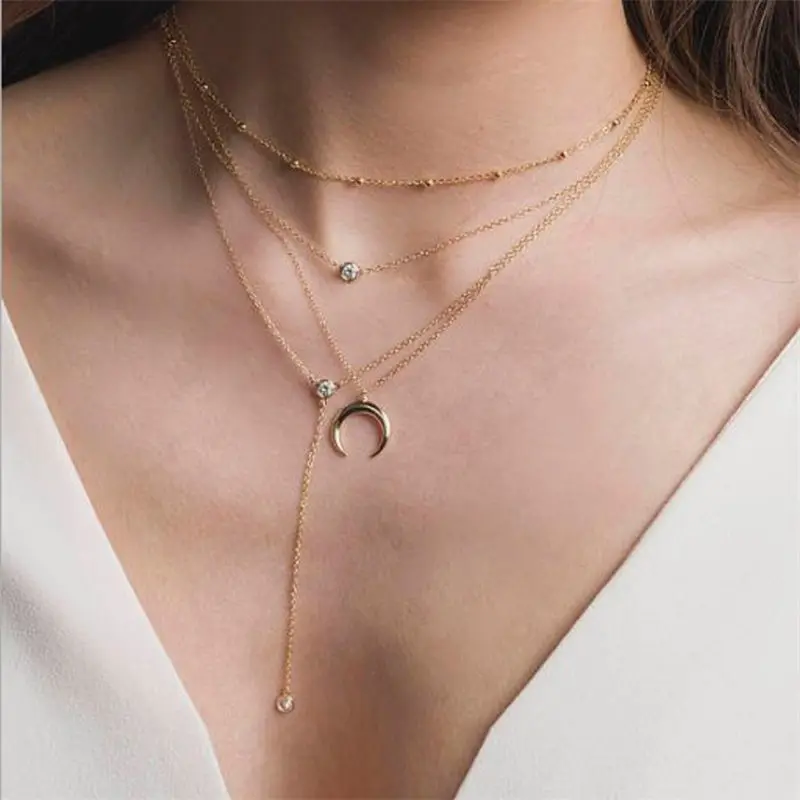 Multilayer Heart Star Moon Coin Bar Choker Necklace Set Pendant for Women Multi Chain love Bohemian on Neck Jewelry