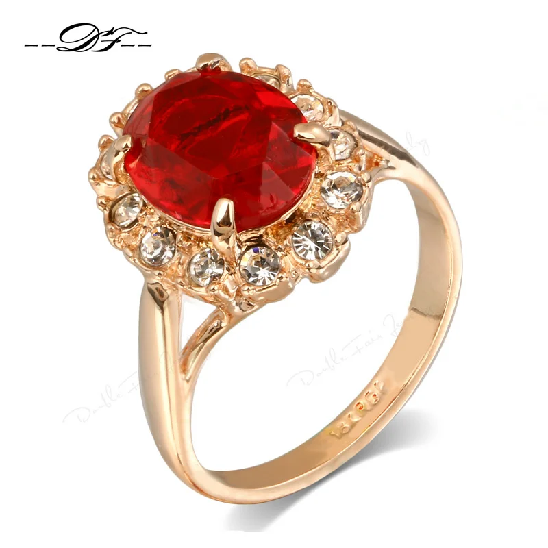 Big Red Rhinestone Engagement Rings Rose Gold Color Austrian Crystal Fashion Jewelry For Women anel aneis HotSale DFR190