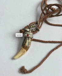 10 pcs Vintage Women Men Tibet Amulet Real Brown Wolf Teeth Fangs Pendant Surfer Rope Chain Necklace