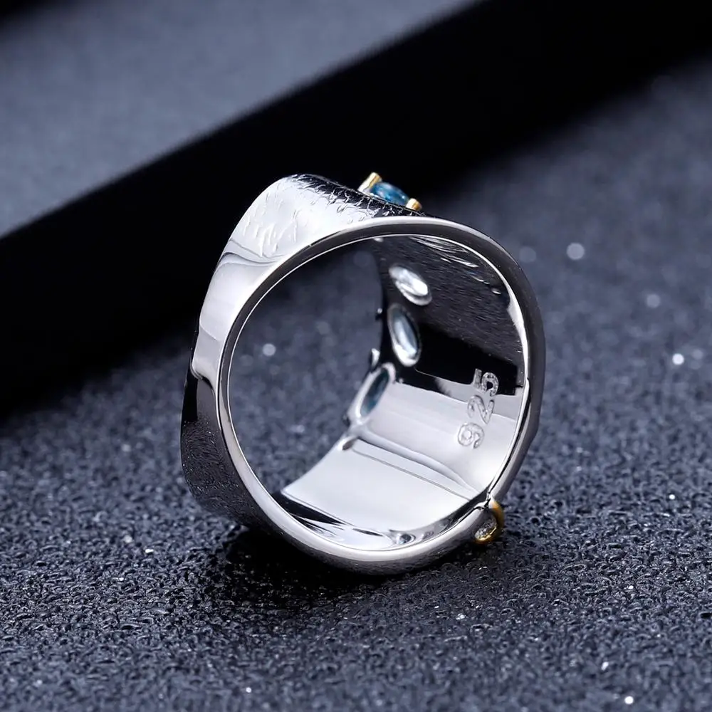 GEM\'S BALLET Natural Creative Blue Topaz Gemstone Ring 925 Sterling Silver Handmade Bamboo Finger Rings for Women Fine Jewelry