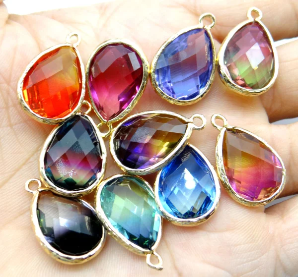 15*20mm Natural stone crystal quartz glass stone mix charm Teardrop pendants for DIY Jewelry Making Necklace Accessories 10pcs