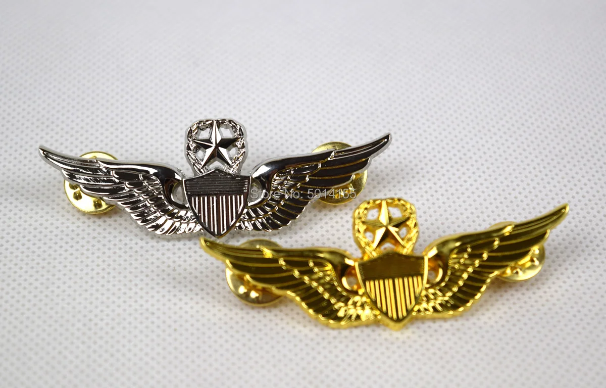 US Army Military Command Pilot Metal Wings Metal Badge Pin Gold +Silver