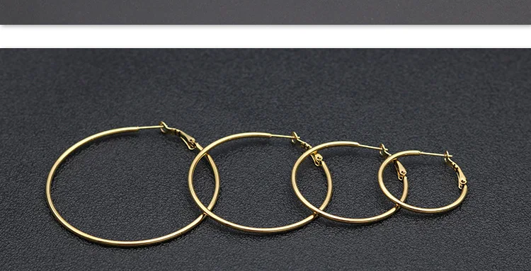 Goldfarbene Edelstahl-Ohrringe im Hyperbolen-Stil, große Kreisform, 30-70 mm, IP-Beschichtung, kein Ausbleichen, allergiefrei – Detail 22