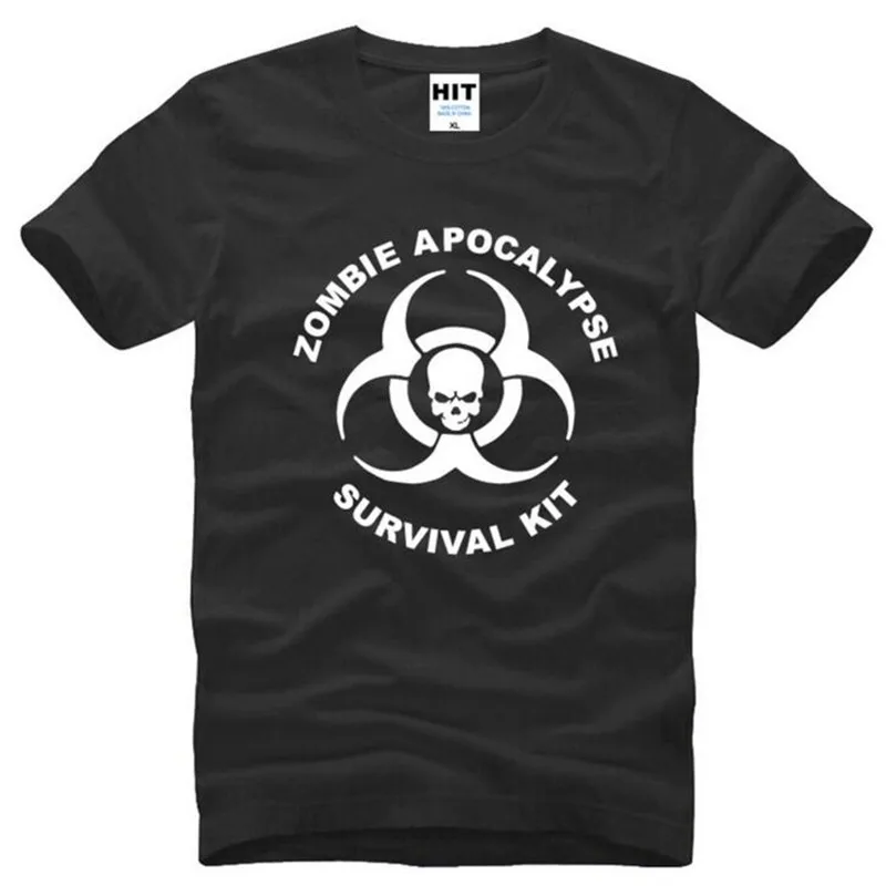 Zombie apocalipse sobrevivência kit crânio t camisa masculina manga curta o-pescoço algodão homem camiseta legal camiseta homme camisas hombre