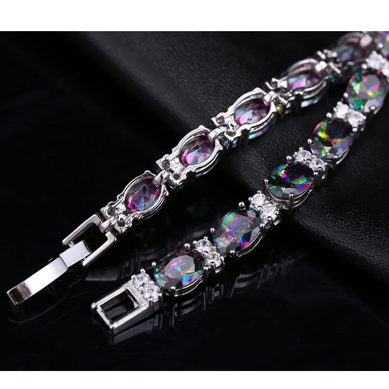 CWWZircons Luxury Design Multicolor Oval Rainbow Mystic Crystal Women Fancy Bracelet with Cubic Zirconia Stones CB149