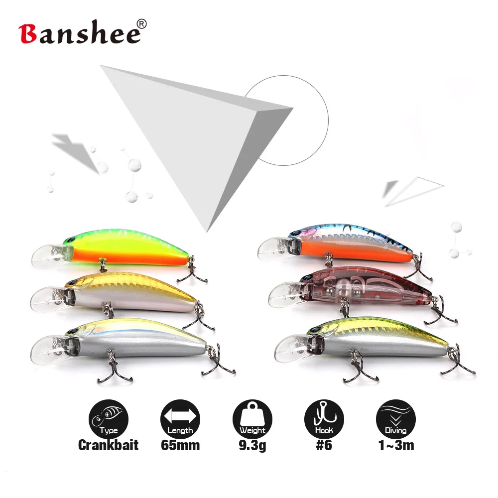 Banshee 6pcs/lot 65mm 10g  GO-CM003 Small Bass Floating Fishing Lure Wobbler Shallow Diving Crankbaits Hard Artificial Bait