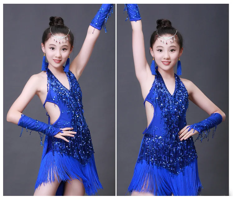 Girls Latin dance costumes children's costumes tassel sequins competition clothes Latin dance clothes performance clothing