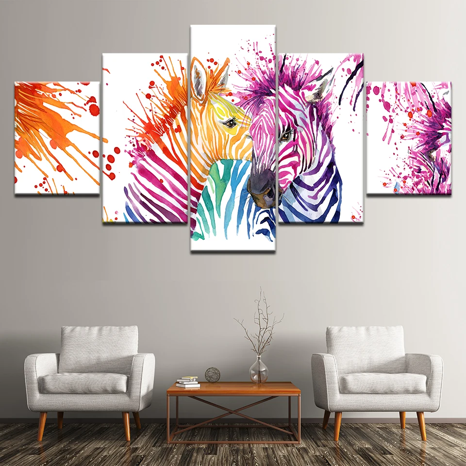 

Canvas Painting Multicolor zebras animal picture 5 Pieces Wall Art Painting Modular Wallpapers Poster Print for Home Decor