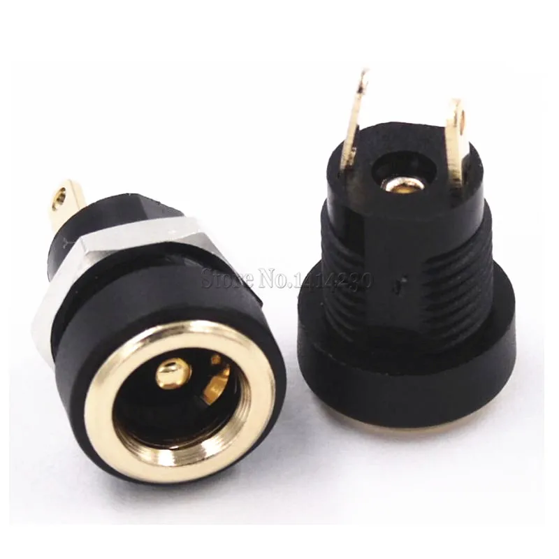 10Pcs 3A 12v for DC Power Supply Jack Socket Female Panel Mount Connector 5.5mm 2.1mm Plug Adapter 2 Terminal types GOLD PLATED