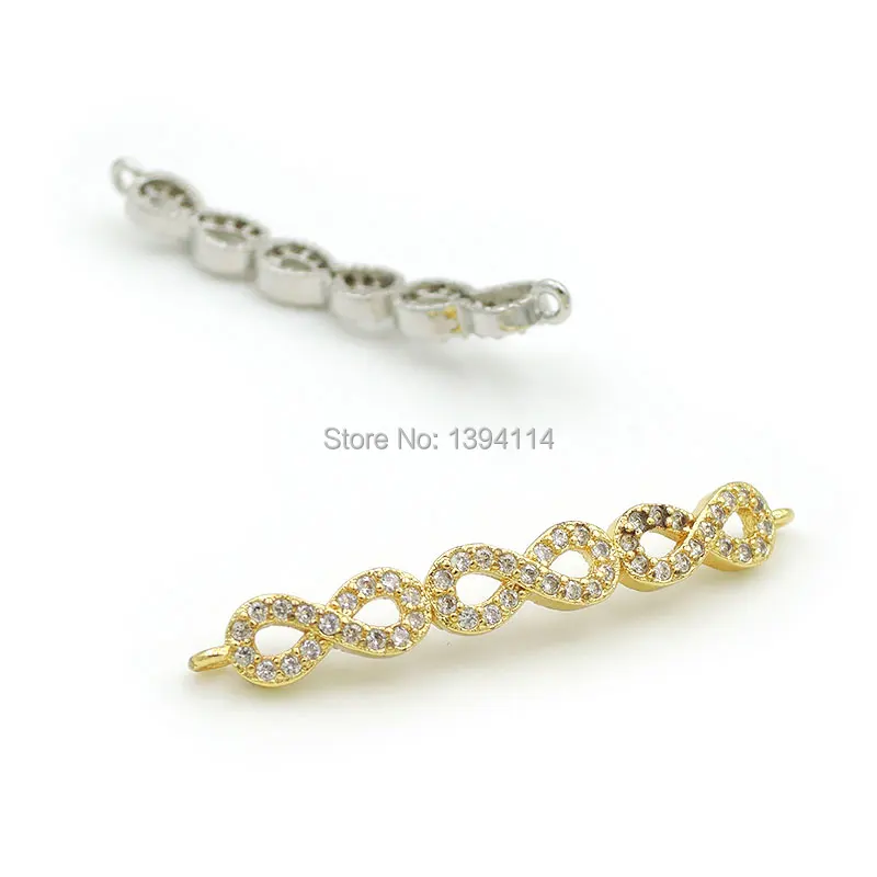 35*5*3mm Micro Pave Clear CZ Arc Bar Connector Of 3 Infinity Symbols Fit For Women As DIY Bracelets Accessory