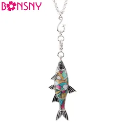 Bonsny Statement Maxi Metal Enamel Freshwater Fish Necklace Pendant Chain Collar Choker New Ocean Animal Jewelry For Women Girl