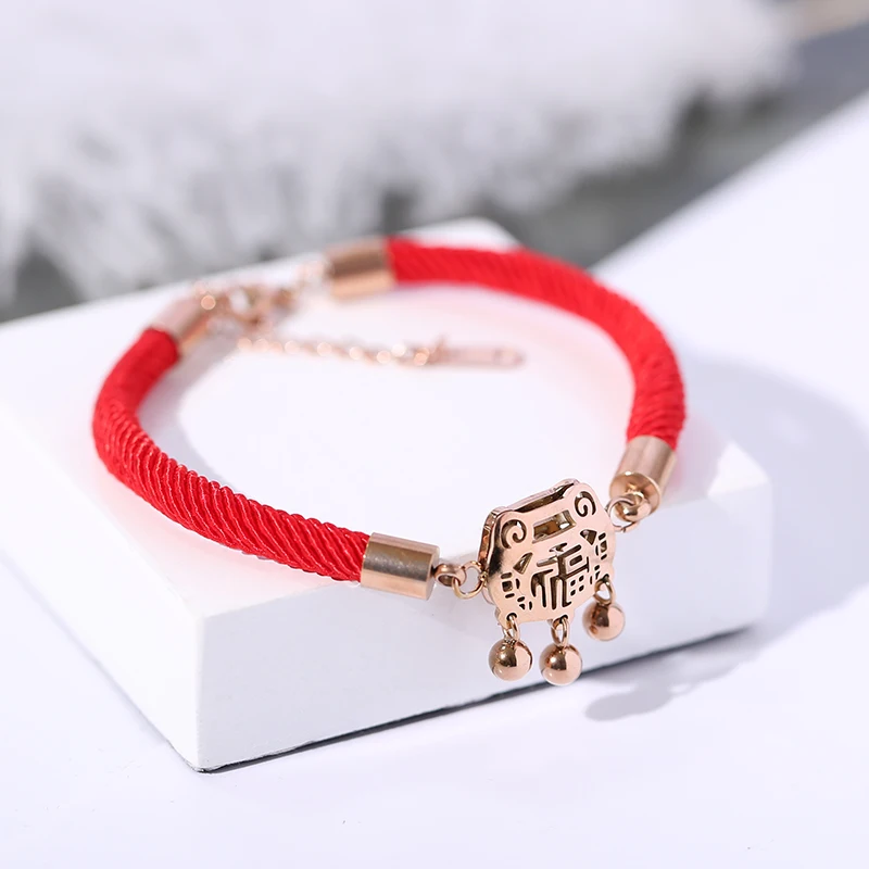 YUN RUO New Arrival Longevity Lock Red Line Bracelet Fashion Woman Girl Gift Rose Gold Color Titanium Steel Jewelry Never Fade