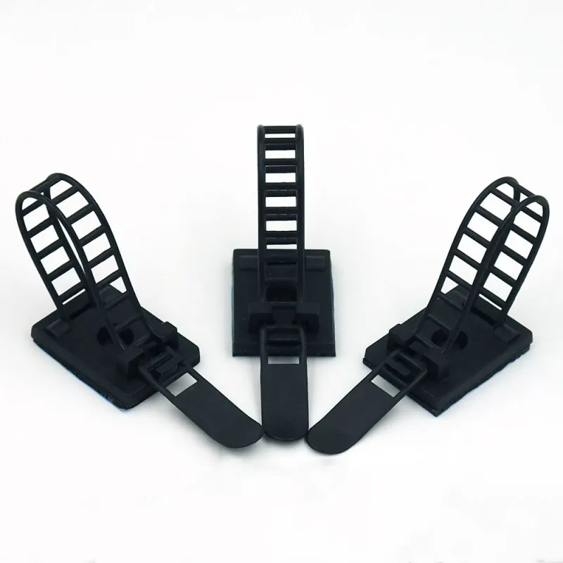 100Pcs Sticky Cable Clips Wire Tie Cable Holder Mount Adjustable Cable Tie Fix Holder Clips Black 18*25 mm