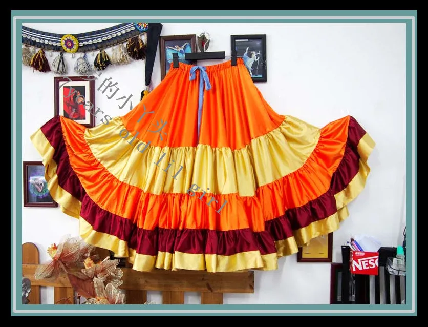 

20 Yard 4 Tiered Satin Skirt Belly Dance GYPSY Rock Tribal Flamenco 9EX45