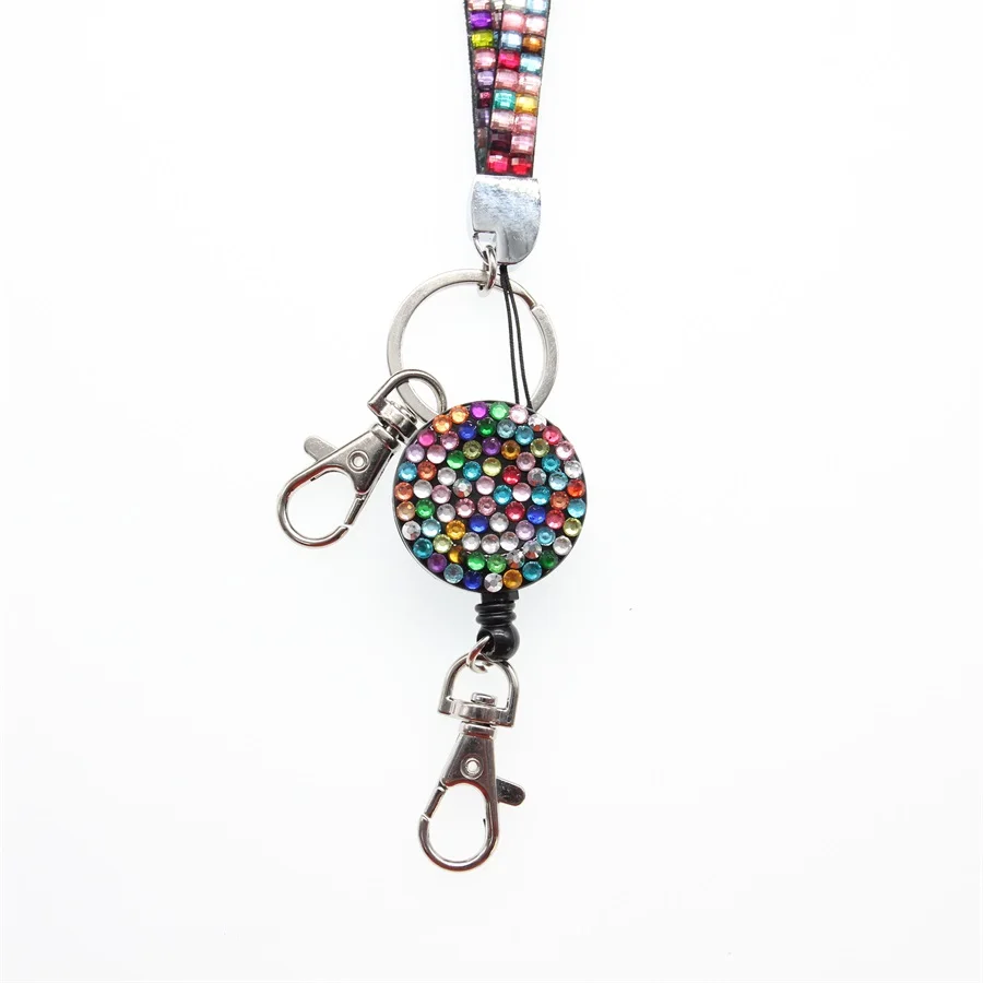 10 pieces free shipping Wholesale Multi Style Rhinestone Retractable id badge card holder with lanyard