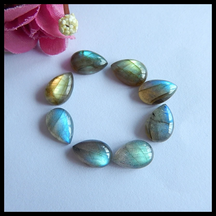 6PCS Labradorite Teardrop Cabochons Lot, Natural Stone for DIY Earrings, Necklace, Bracelet