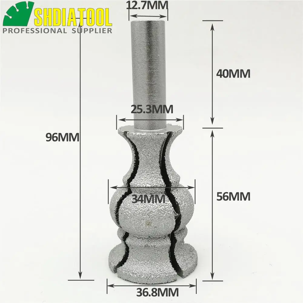 SHDIATOOL No.28 Vacuum Brazed Diamond Router Bits With 1/2" Shank For edge profiling/cutting Router Cutter For Granite Marble T1