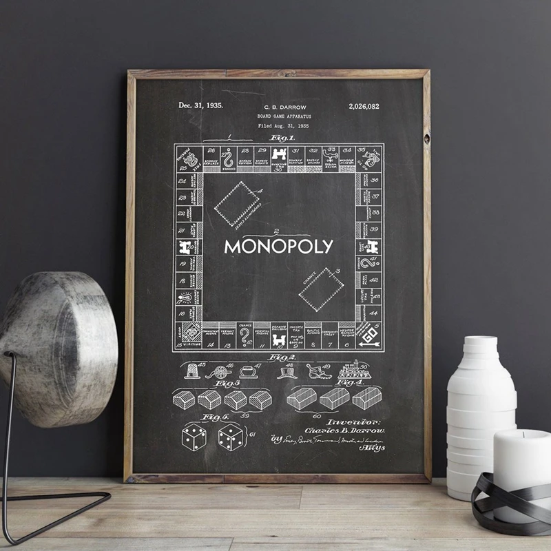 Monopoly Patent Prints Game Wall Art Posters Playing Room Decor Vintage Blueprint Canvas Painting Gift Gaming wall Decorations