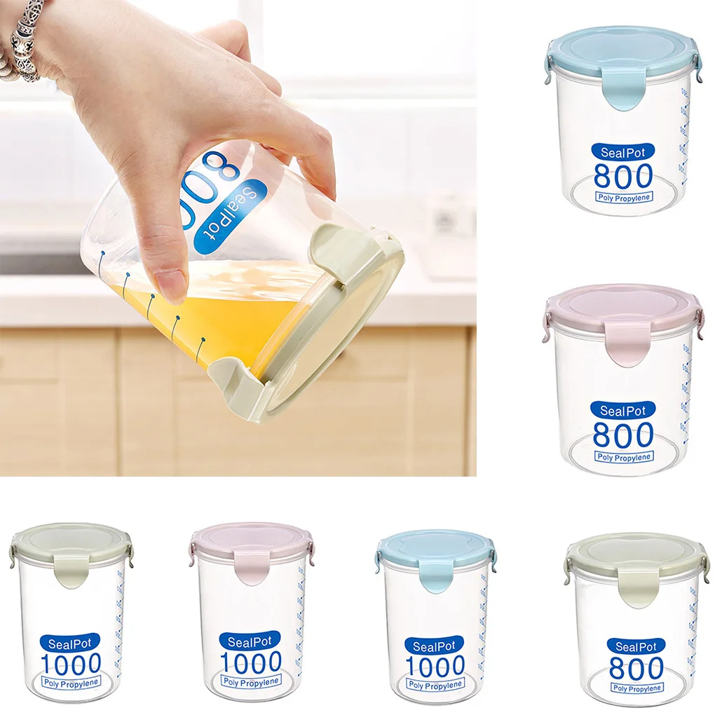 

Fenkicyen Buckle PP Sealed Food Container Transparent Cereal Round Storage Jar Holders Kitchen Clear Seasoning Containers New