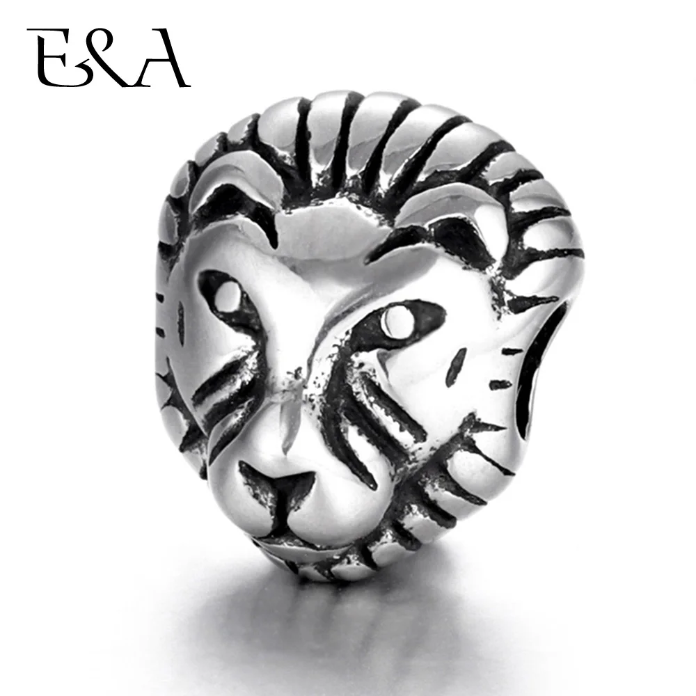 Stainless Steel Lion Head Beads 3mm Hole Blacken Animal Charms for Beaded Chain Bracelet Supplies Handmade DIY Jewelry Making