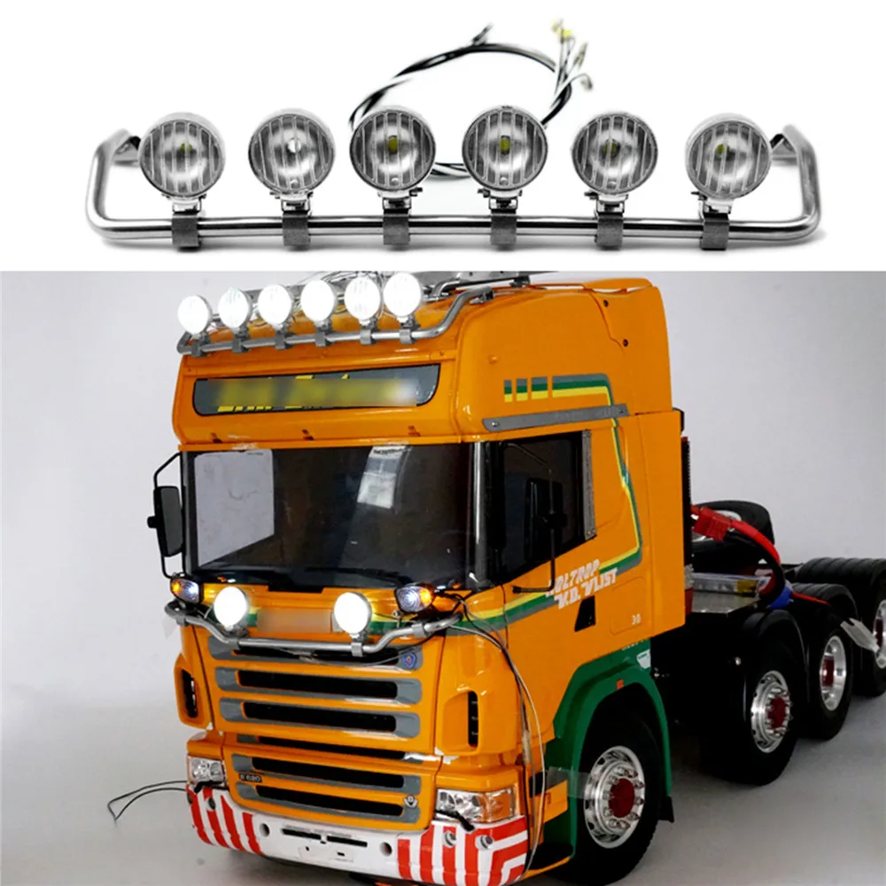 

Stainless Steel LED Spotlight Top Light Lamp For TAMIYA 1/14 Scania R620 R470 RC Model Tractor Truck Car DIY Accessories