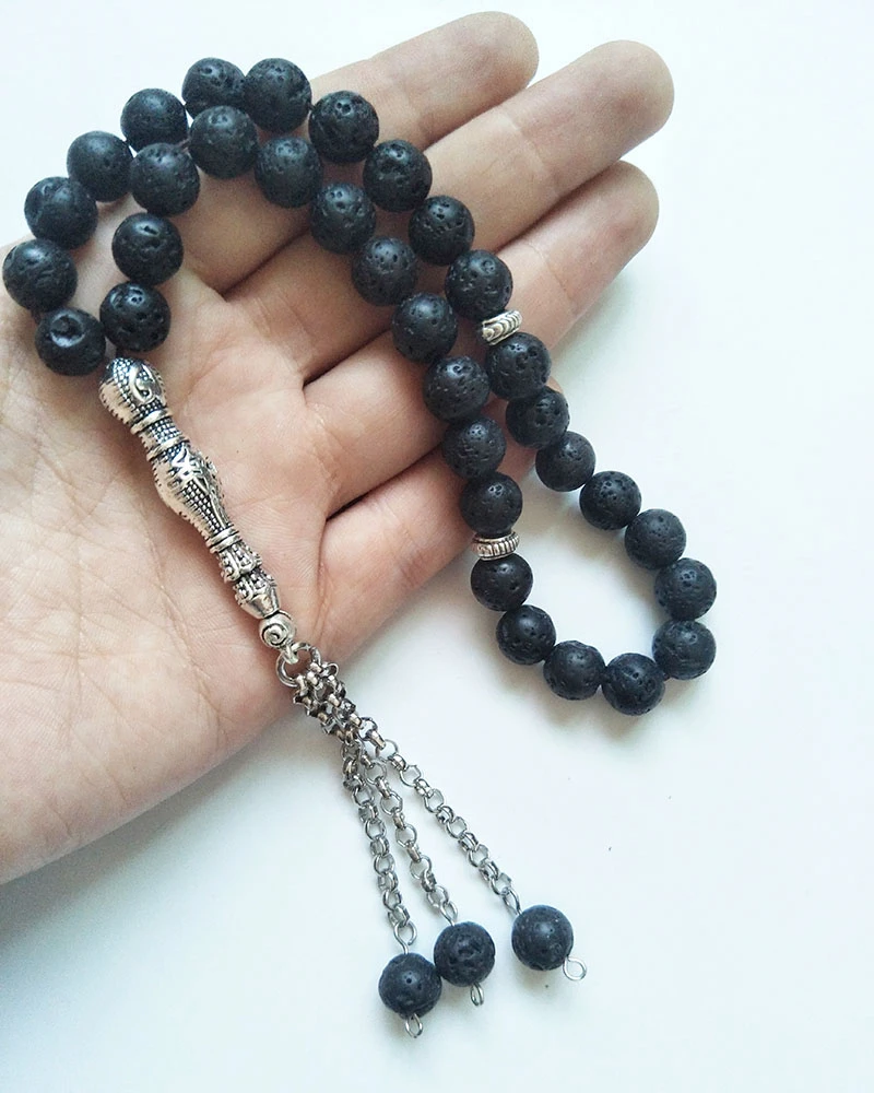 8mm new design islamic gift 33pcs natural lava stone tasbih and bracelet set for wedding gift