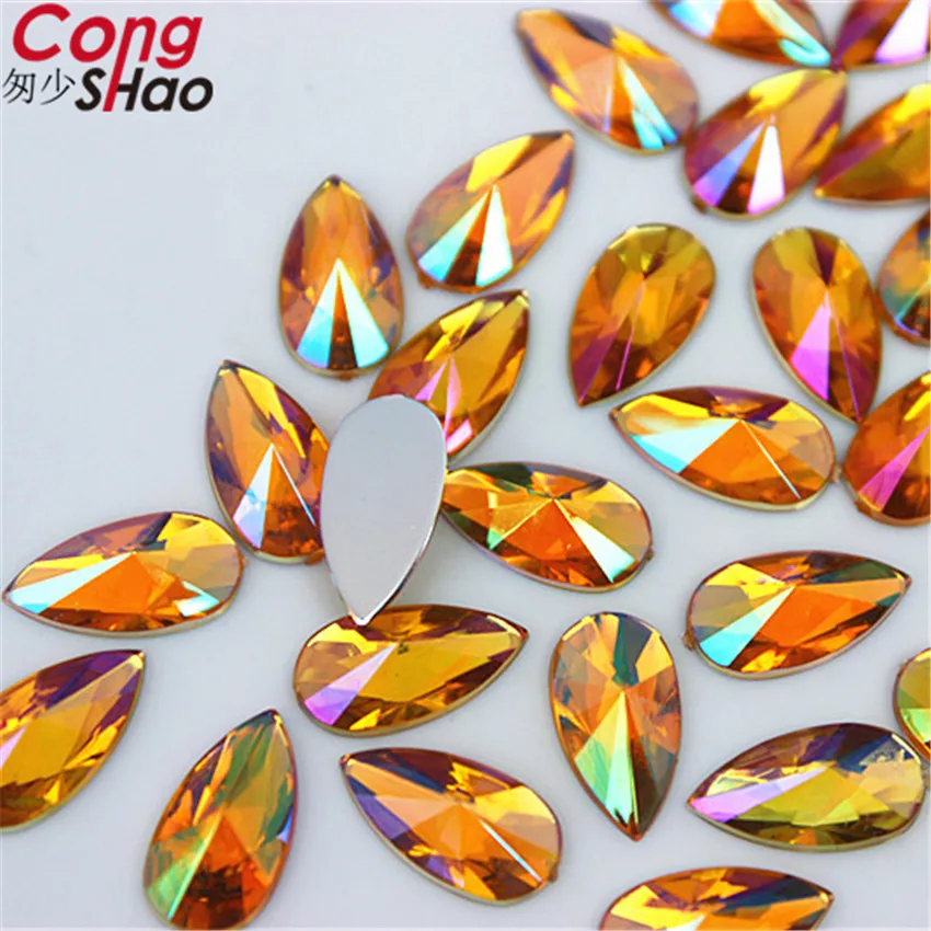 Cong Shao 100pcs 7*13mm Teardrop Acryls Rhinestone Crystal AB Non Hotfix Rhinestonee Droplet Flatback Acryl Glitter Strass ZZ308