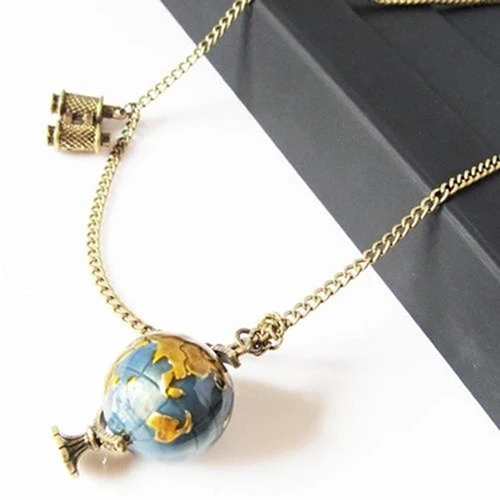 Vintage Globe World Map Ball Pendant Necklace Colar Long Chain Necklaces for Women Jewelry Christmas Gift Wholesale