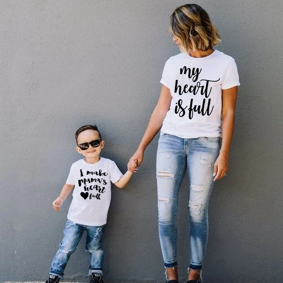 

1pcs My Heart Is Full I Make Mama's Heart Full Tee Mommy&Me T-Shirts Mom and Son Short Sleeve T Shirt Family Matching Shirt