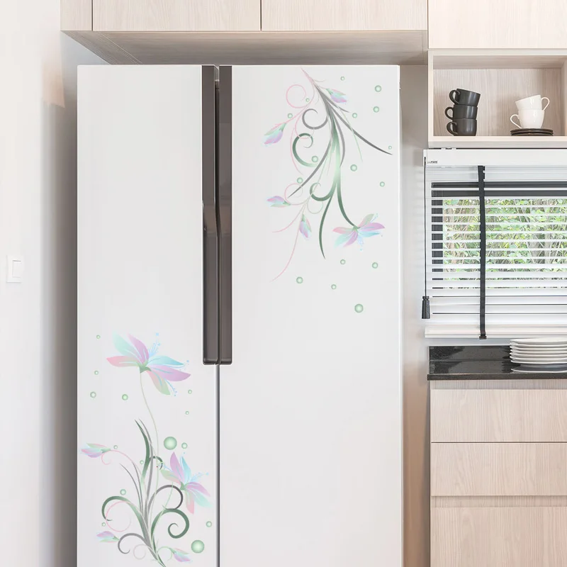 

Elegant Flowers White Flower Wall Sticker Fridge Door Glass Cupboard Decorations Wallpaper Mural Art Refrigerator Stickers