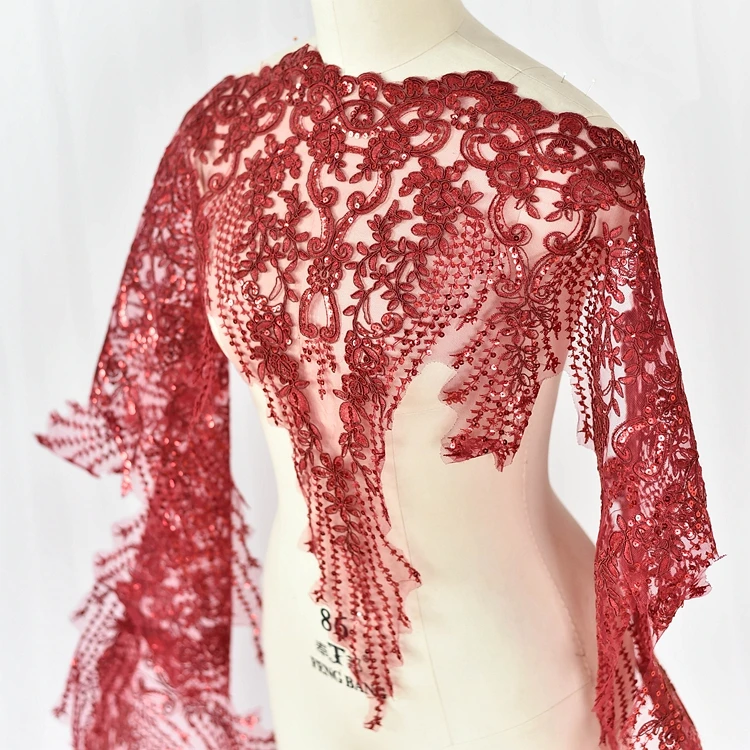 Mehrfarbig, ultrabreit, 60 cm, Pailletten, Stickerei, Spitzenbesatz, Brautschleier, Hochzeitskleid, Kleidung, Stoff, DIY-Bastelzubehör – Detail 8