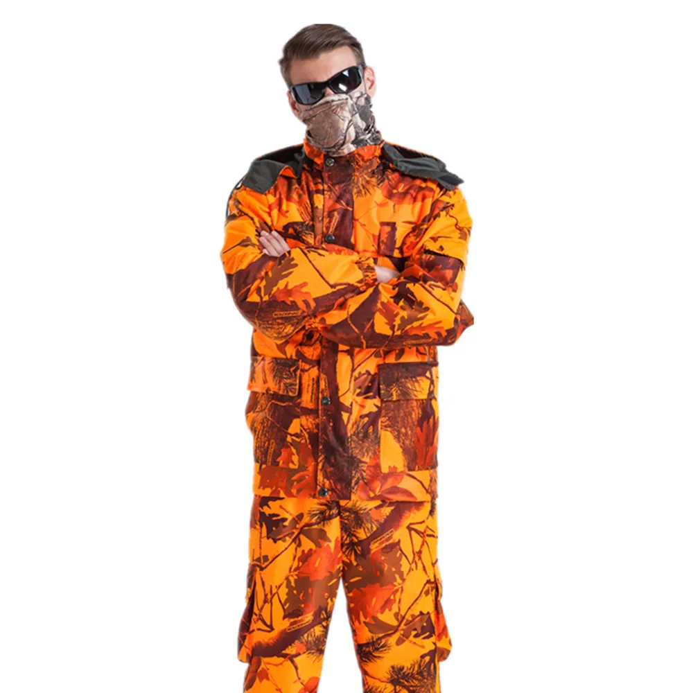 Outdoor Men\'s Blaze Orange Bionic Camouflage Hunting Fishing Suit  Wind-Waterproof Climbing Tactical Shooting Jacket Pants