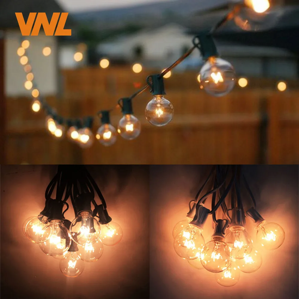 VNL G40 String Lights With 25 G40 Clear Globe Bulbs Listed For Indoor/Outdoor Vintage Backyard Wedding Decoration String Lights