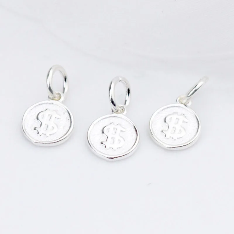 1pc/Lot 925 Sterling Silver Dollar Symbol Round Charms 8mm Earrings Necklace Decoration Pendants DIY Jewelry Materials Women Men