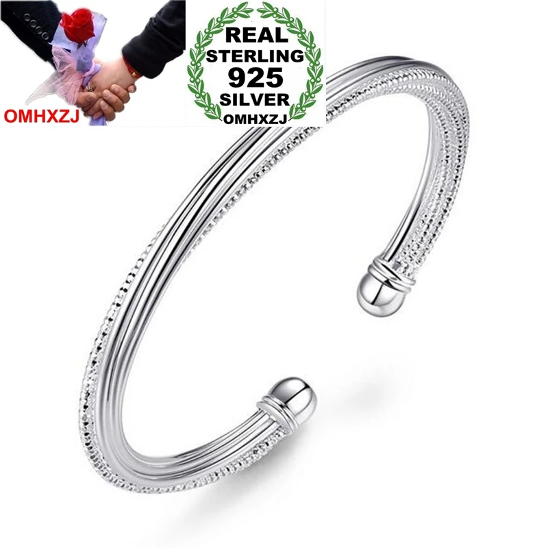 OMHXZJ Wholesale Fashion Woman Child Party Gift Twisted Car Flower Line 925 Sterling Silver Bracelet Bangle Open Adjustable SZ60