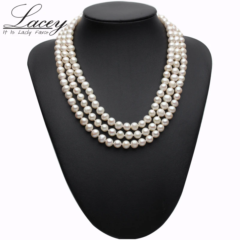 Real pearl necklace silver jewelry,freshwater pearl three stand chocker necklace Jewelry bridal necklace for Women drop shipping