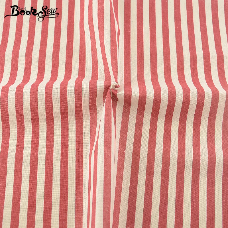 Booksew Home Textile Cotton Linen Fabric Red Strip Sewing Material Tissu Tablecloth Bag Curtain Cushion Pillow Zakka Quilting
