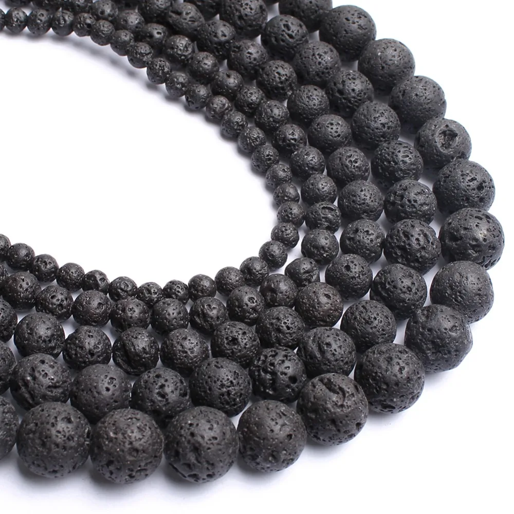 Vulcânico Lava Stone Beads para Fazer Jóias, Pulseira DIY, Preto Natural, Redondo, Escolha o Tamanho, 4mm, 6mm, 8mm, 10mm, 12mm, 15.5 in, Atacado