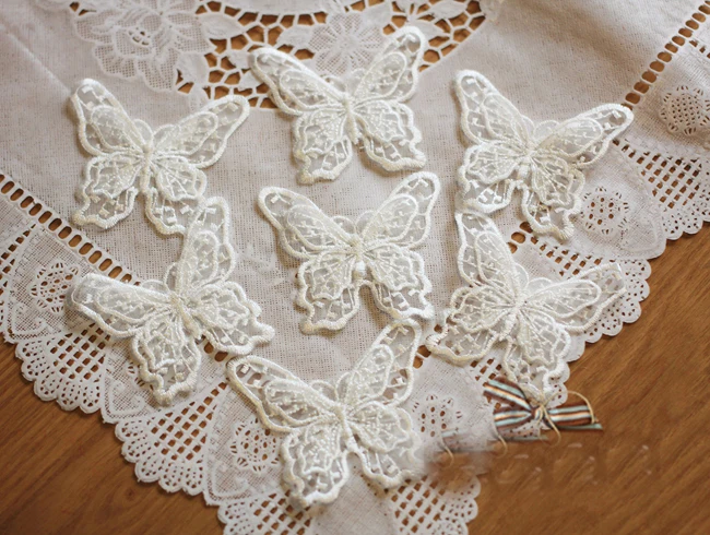 

30pcs 6.5x5.8cm wide black/ivory 3D butterfly organza embroidery lace appliques patches L14M14