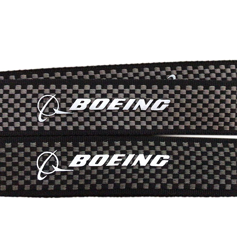 New BOEING / Airbus Lanyard for Pilot License ID Holder, Wide Black Mini Plaid Style with Metal Buckle for Flight Crew Airman